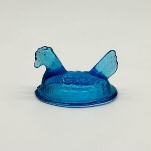 Aqua Blue Glass Mini Hen on Nest Replacement Lid Top Only Vintage